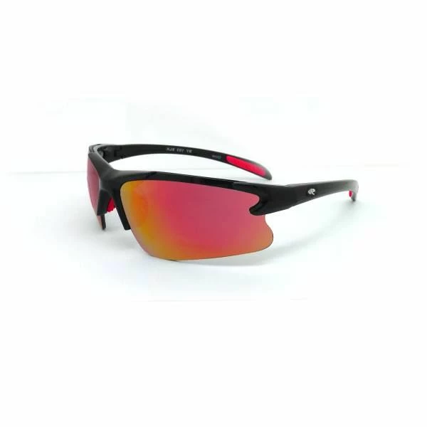 Rawlings Youth Athletic Wrap Sunglasses - Black Frame, Smoke/Red Lens